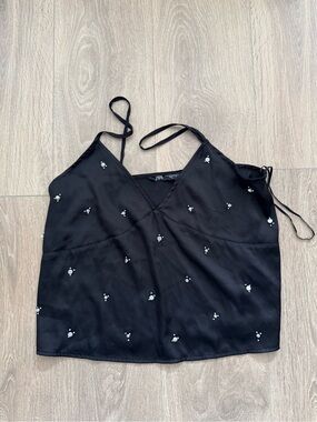 Zara Black Beaded V-Neck Cami